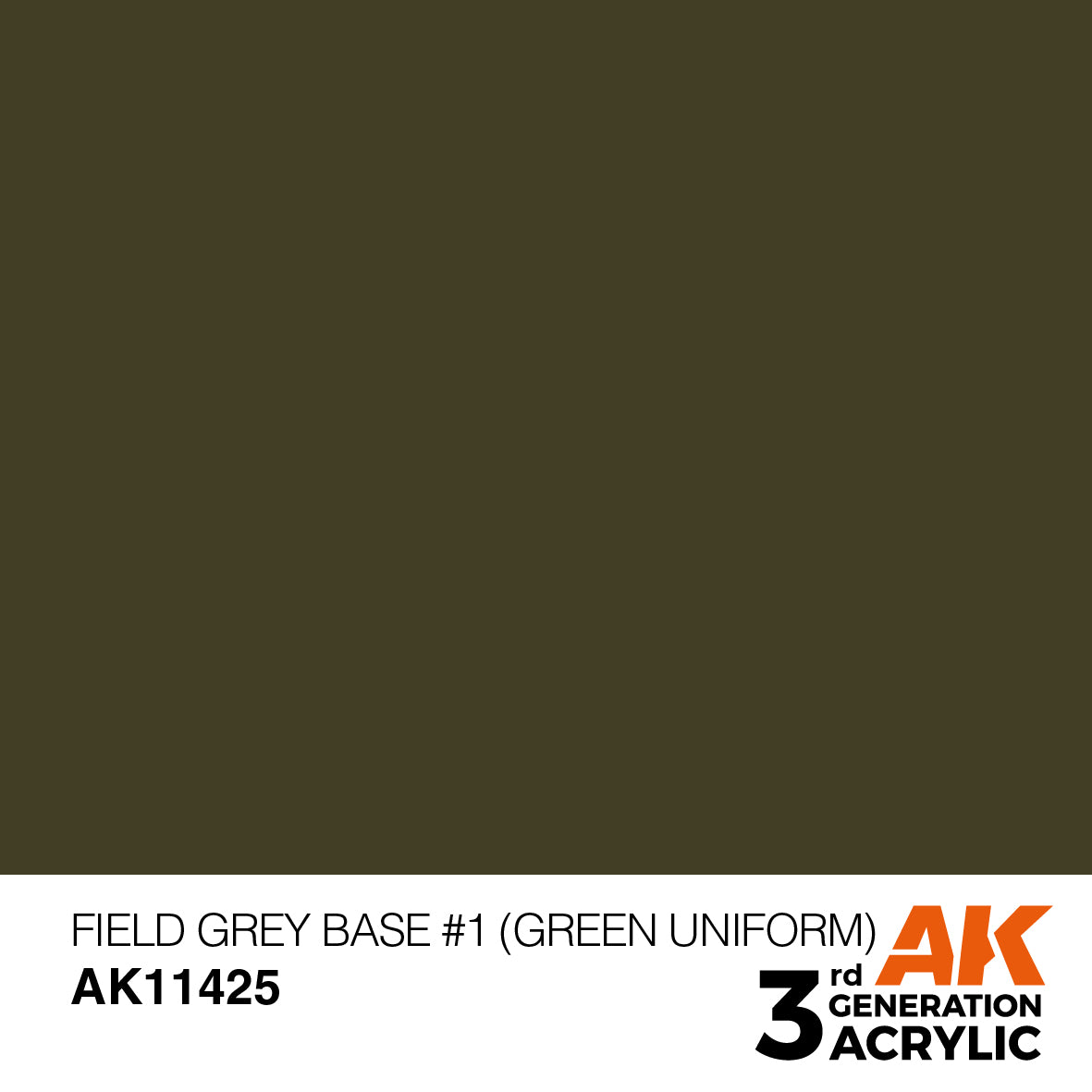 Color swatch: AK Interactive 'Field Grey Base #1 (Green Uniform)' acrylic paint, code AK11425