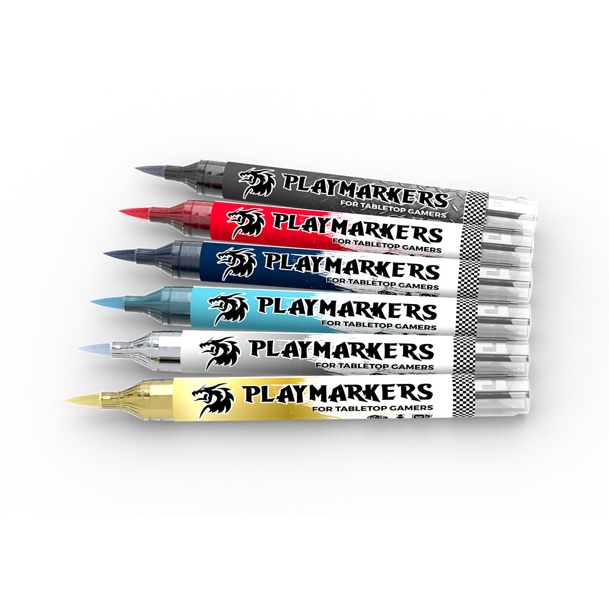 Set of 6 Playmarkers (markers for tabletop gaming) stacked vertically in different colors