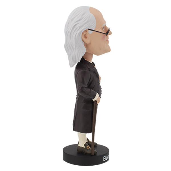 Ben Franklin Royal Bobbles bobblehead figure in brown coat with cane and glasses