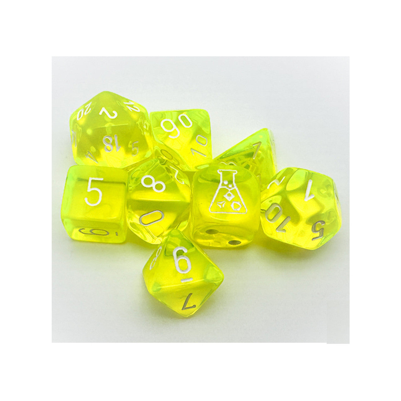 Chessex - Translucent Polyhedral Neon Yellow/white 7 Die Set - CHX30061 - Good Games