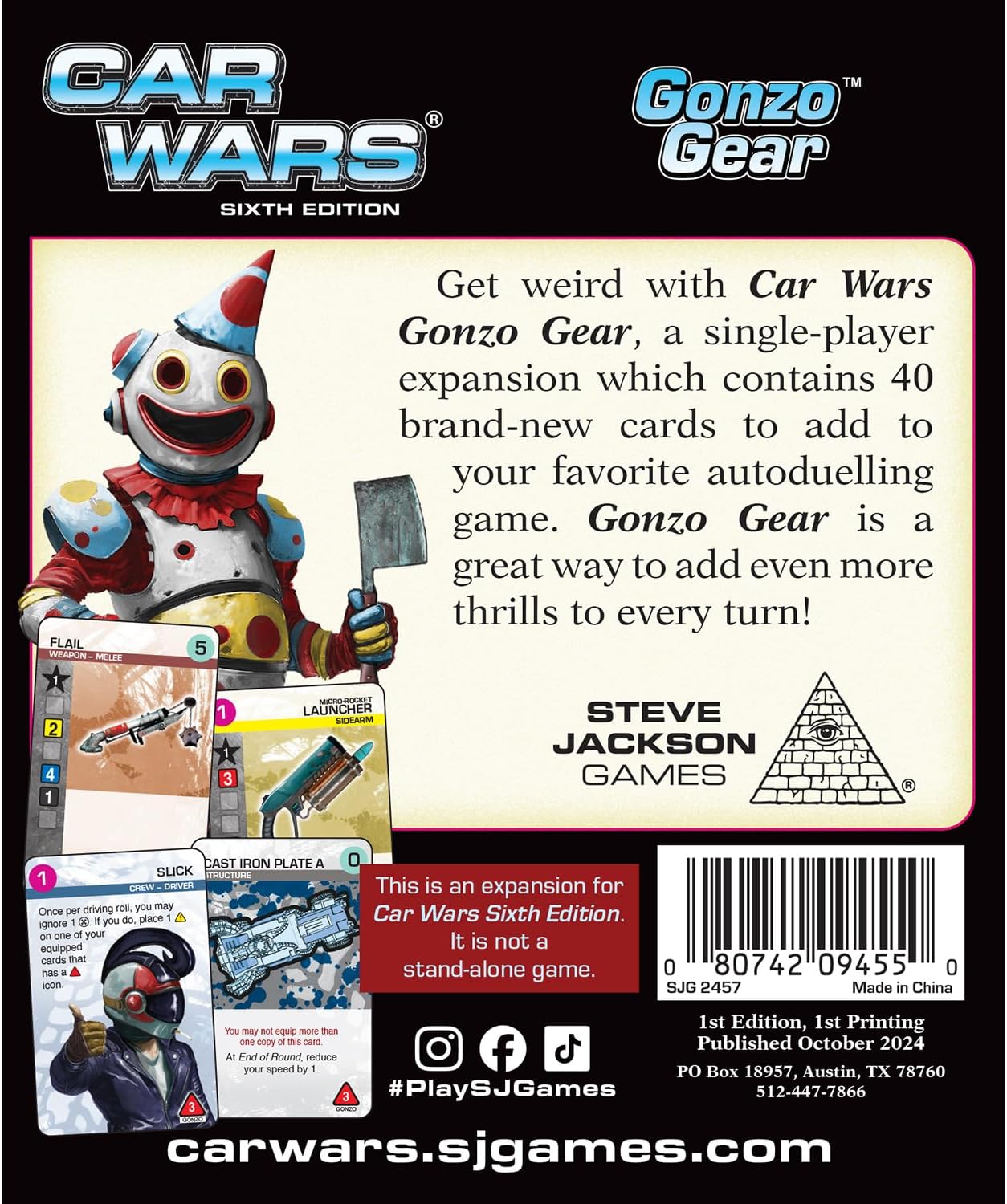 Car Wars Gonzo Gear packaging box back view