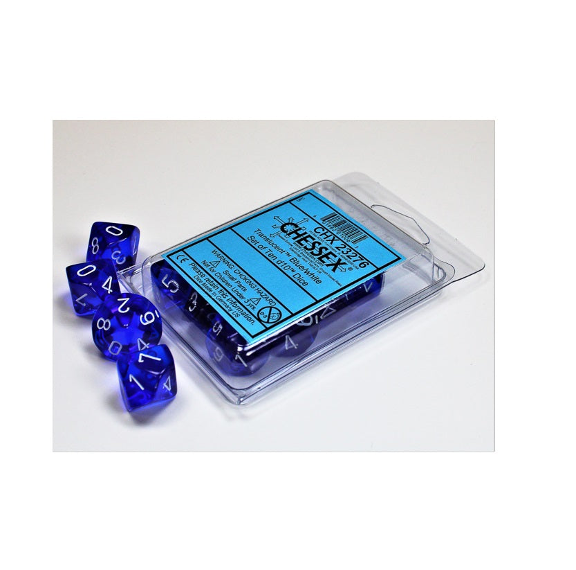 Chessex - Translucent d10 Dice 10-Piece Set - Blue/White - Good Games