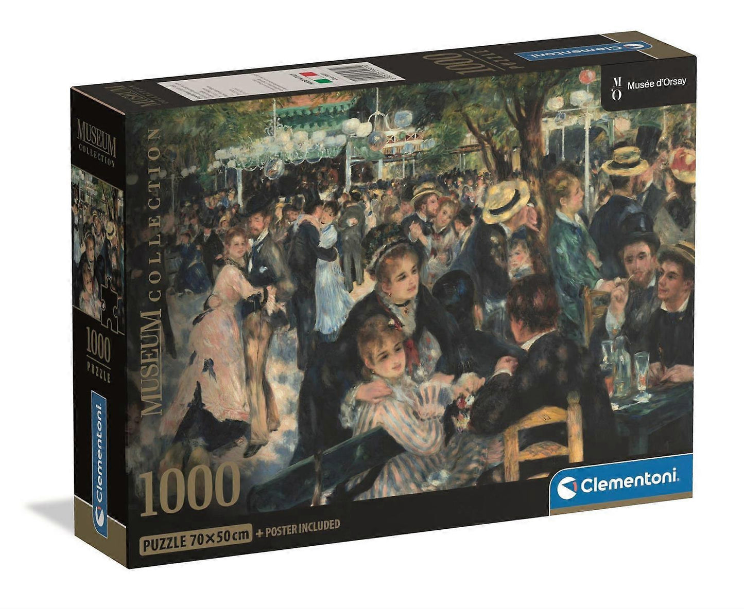 Clementoni 1000-piece puzzle box displays a lively Impressionist painting of an outdoor dance scene