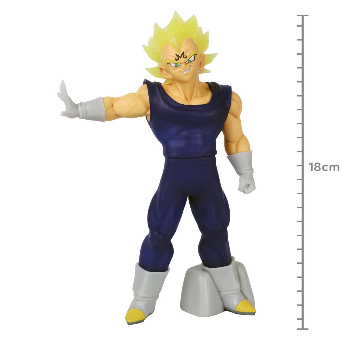 18cm Majin Vegeta figure in Super Saiyan form, purple suit, left arm extended forward, aggressive expression