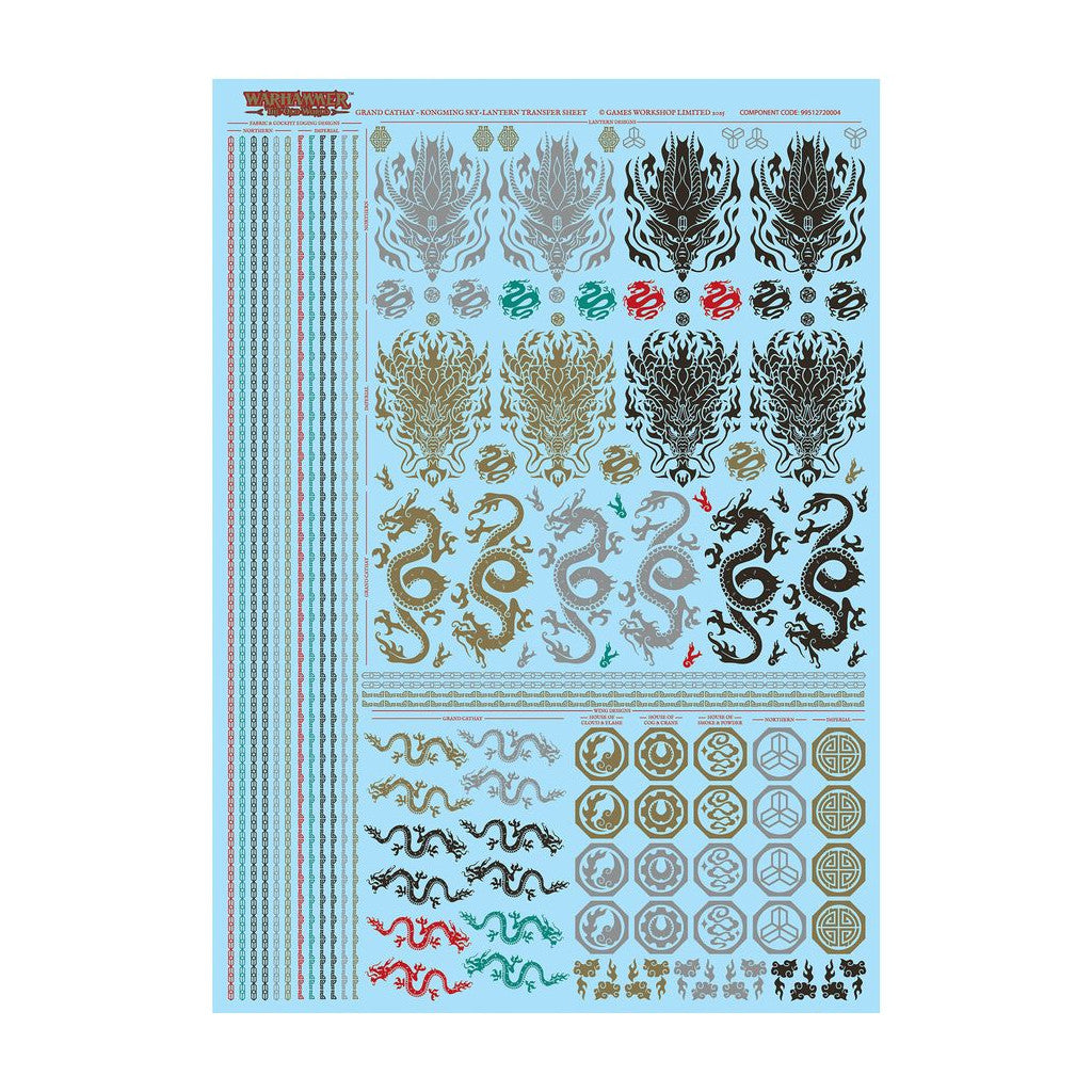 Warhammer Grand Cathay Kongming Sky-Lantern transfer sheet with various dragon and faction decals