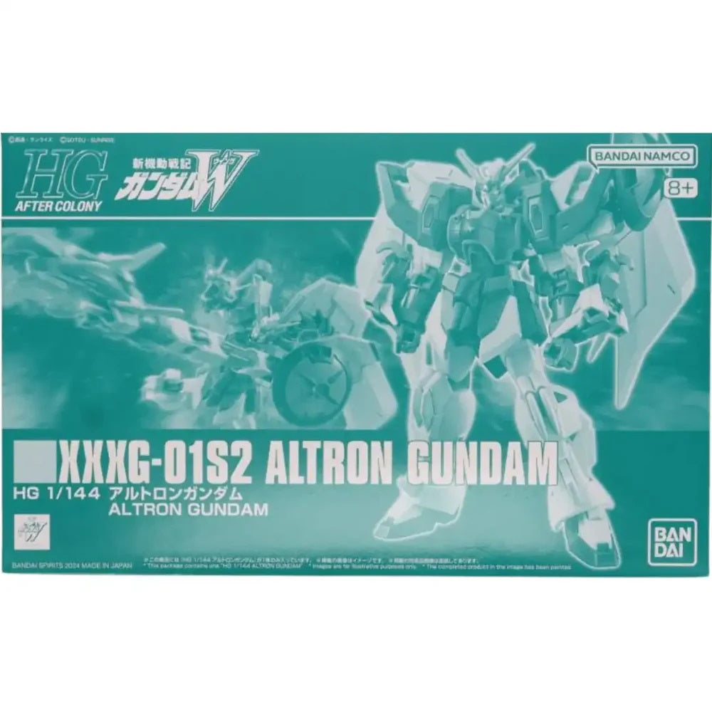 Teal box for an HG 1/144 Altron Gundam model kit, showing a large white robot standing and a smaller one flying