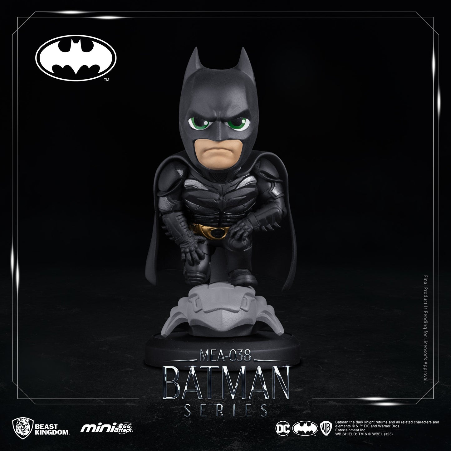 Full-body shot of Batman figure posed dynamically on base