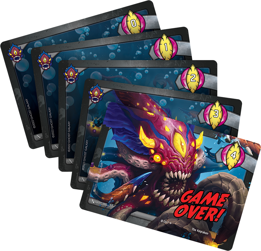 KeyForge Adventure Rise of the Keyraken cover art depicting underwater battle scene