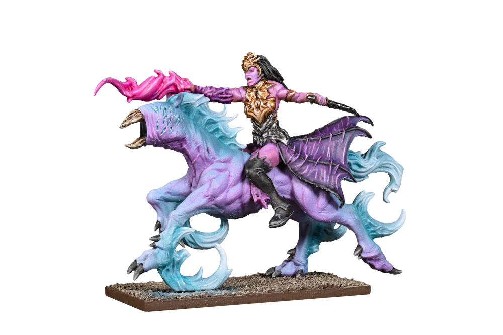 Twilight Kin Mounted Sorceress miniature from Kings of War in dynamic pose