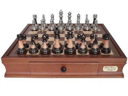 Dal Rossi 16 Chess Board with Staunton Metal/Marble Finish Pieces - Good Games