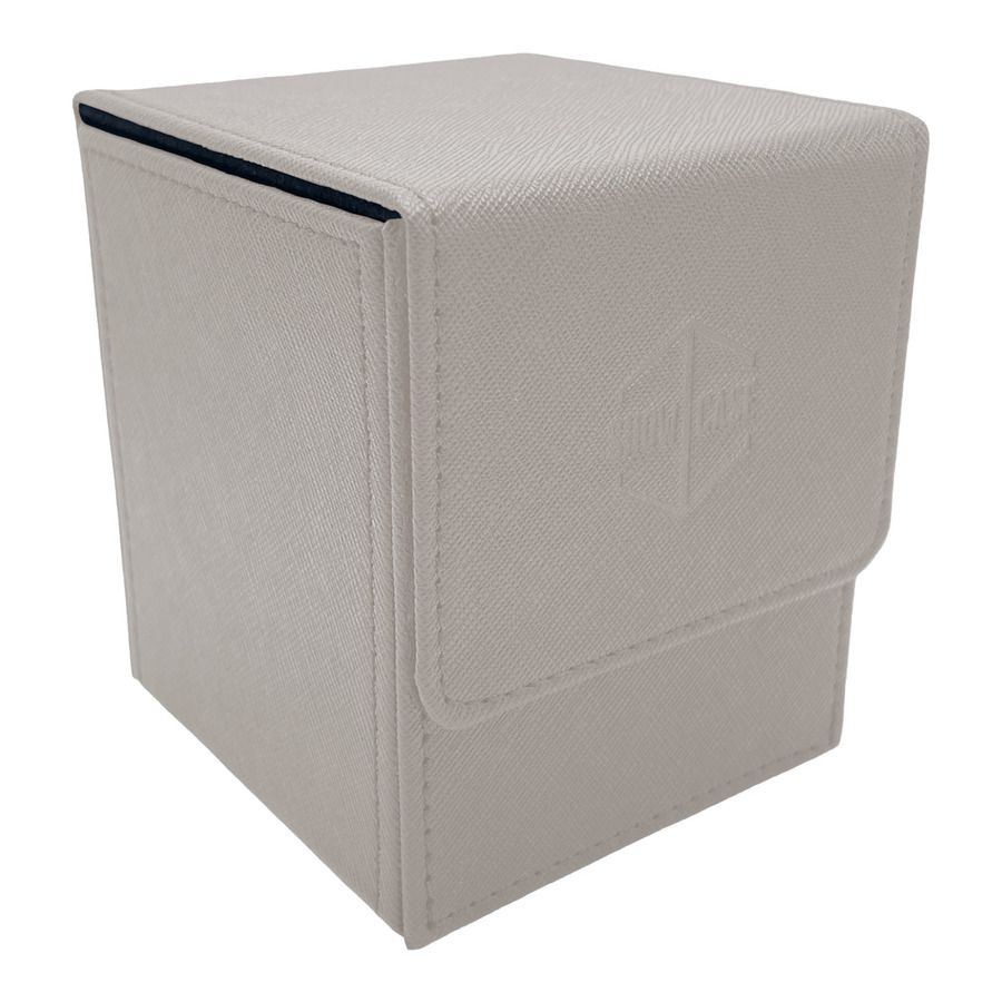 White textured card deck box with "SHOW CASE" embossed logo and flap closure
