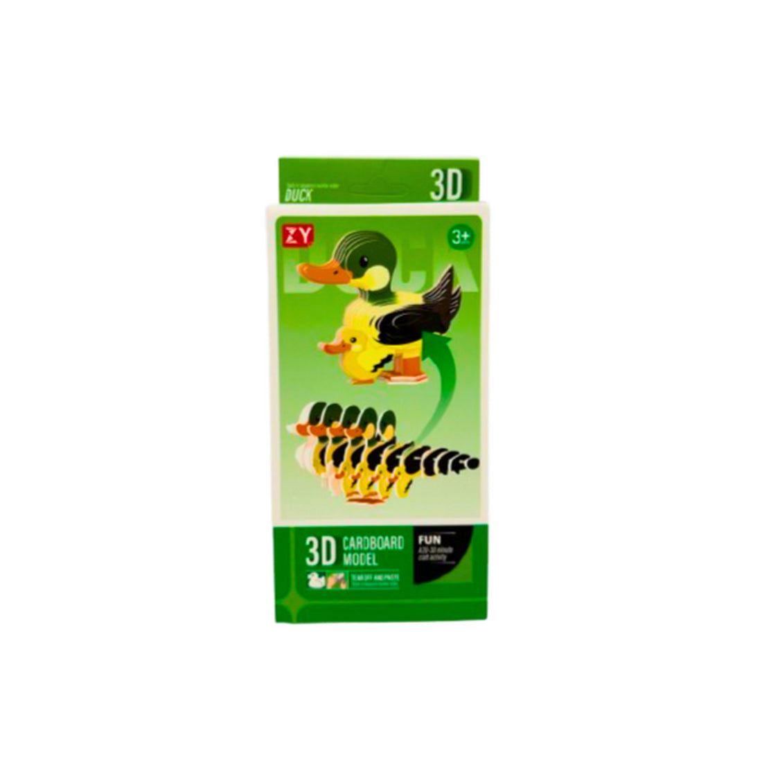 Retail box for a 3D duck and duckling cardboard assembly model kit