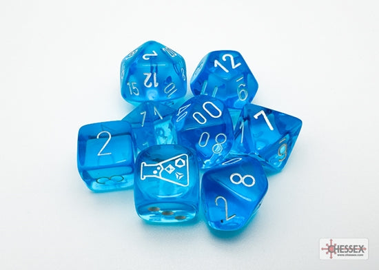 Chessex - Translucent Polyhedral Tropical Blue/white 7 Die Set - CHX30063 - Good Games