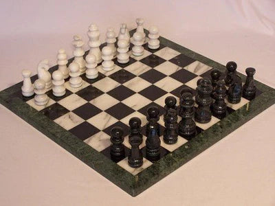 Chess Set Marble Black & White Green Edge 16 inch Marble - Good Games
