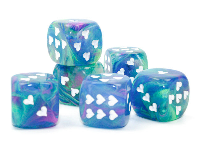 Chessex - Festive Heart d6 Dice 16mm - Waterlily with White Hearts