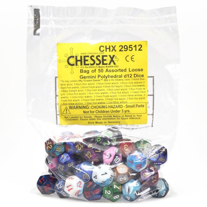 Chessex - Bag of 50 Assorted Loose Gemini Polyhedral d12 (CHX 29512) - Good Games