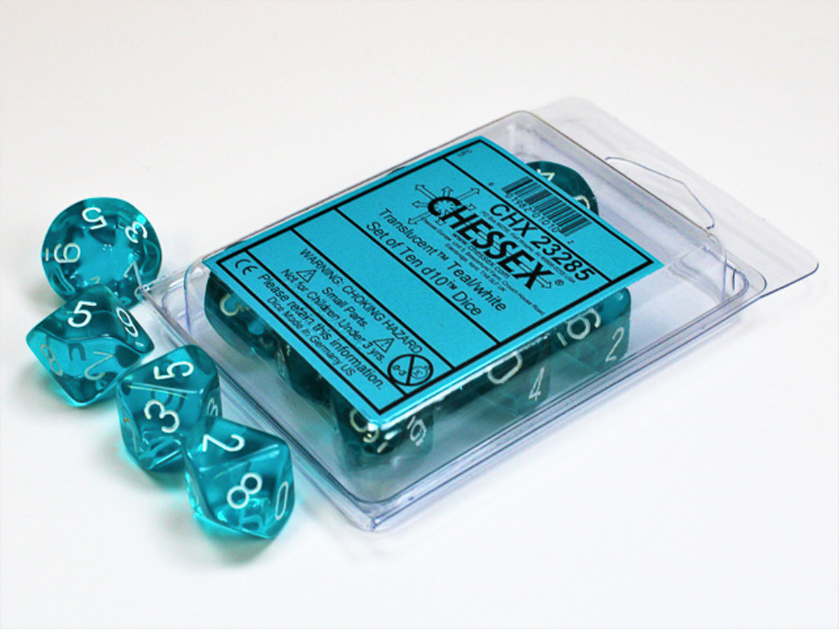 Chessex - Translucent d10 Dice 10-Piece Set - Teal/White - Good Games