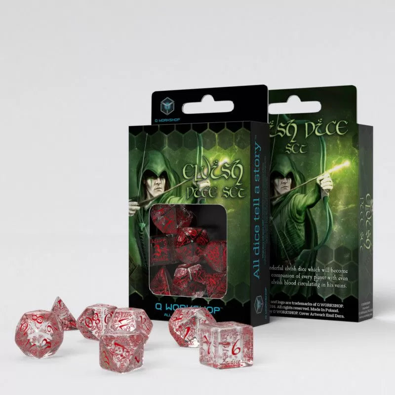 Q Workshop - Elvish Translucent & Red Dice Set 7 - Good Games