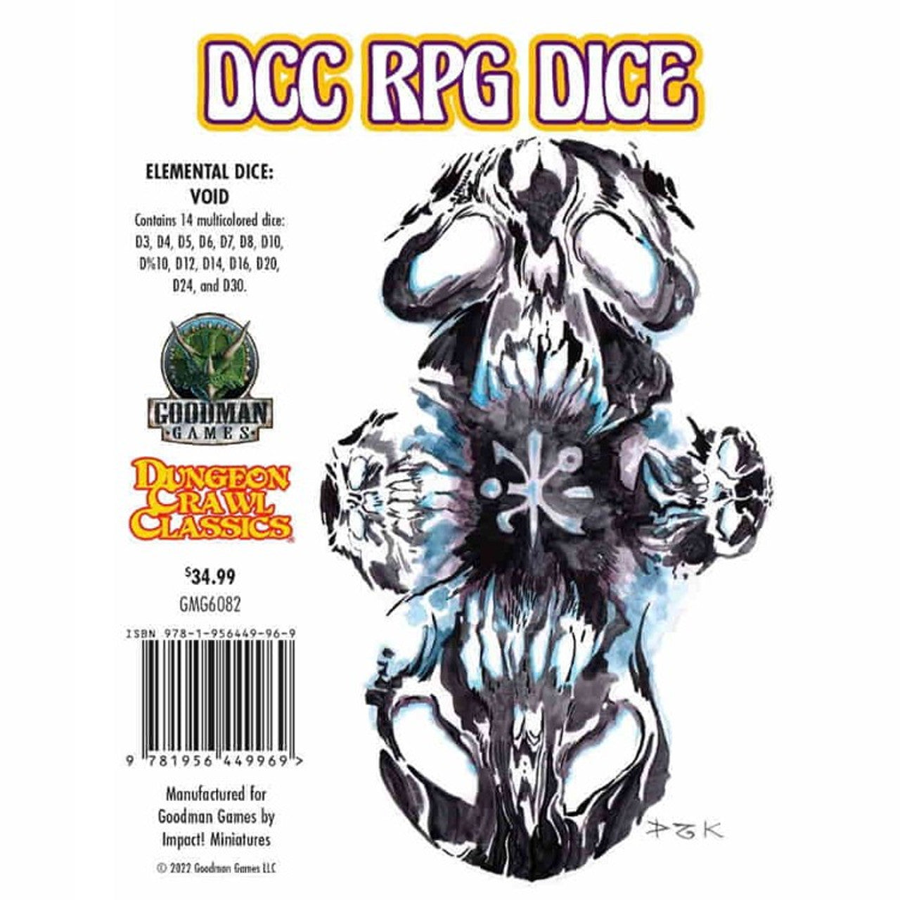 Abstract, dark, skull-like illustration for DCC RPG DICE Elemental Dice: Void set