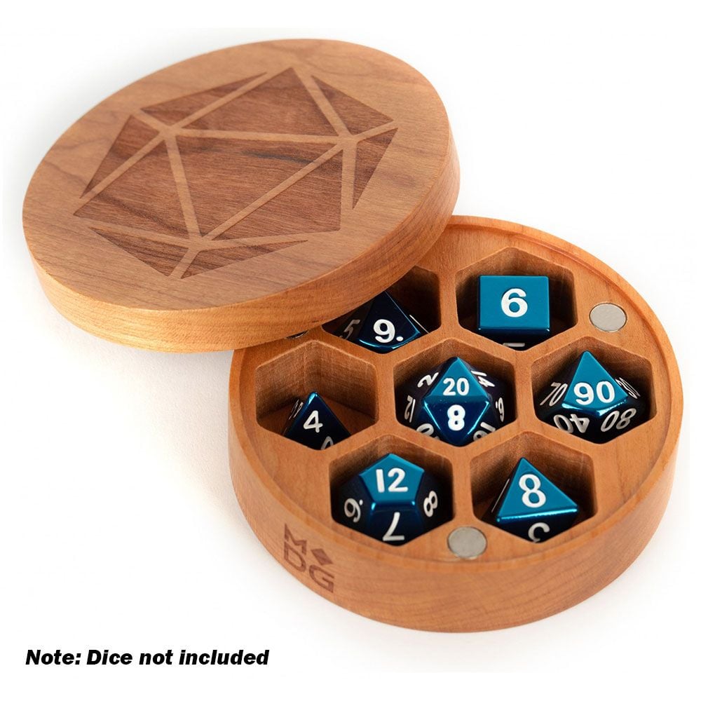 Metallic Dice Games - Premium Wood Round Dice Case - Cherry - Good Games