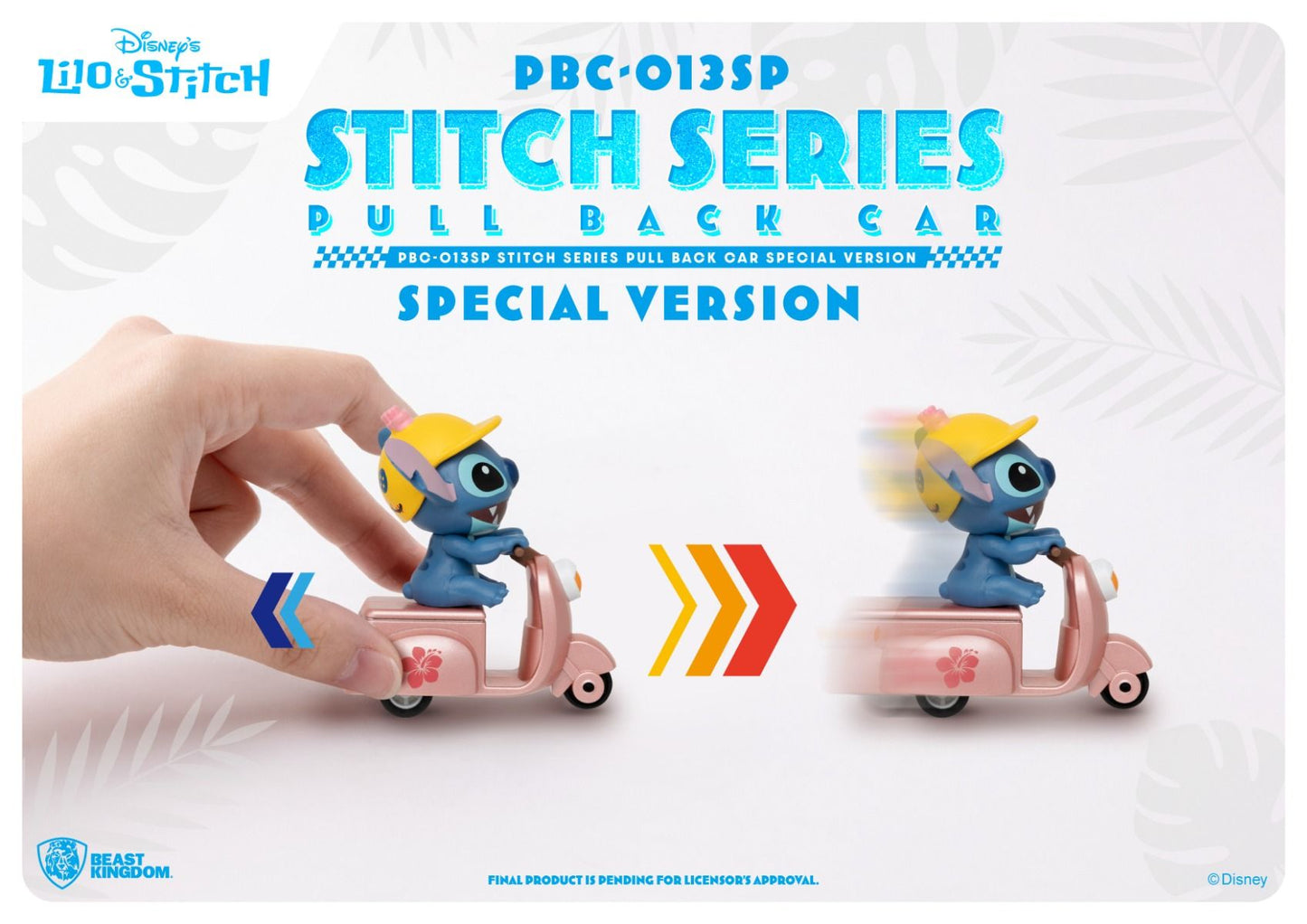 Disney's Lilo Stitch special version pull back car with Stitch on a pink scooter