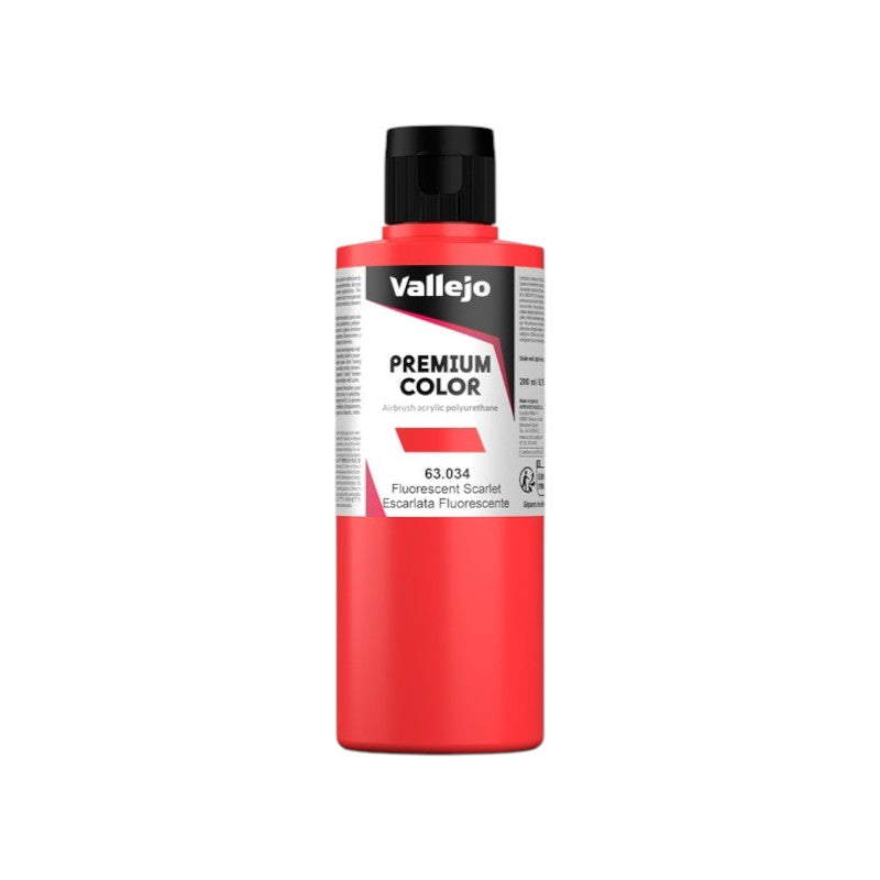 Vallejo Premium Color airbrush paint bottle in Fluorescent Scarlet