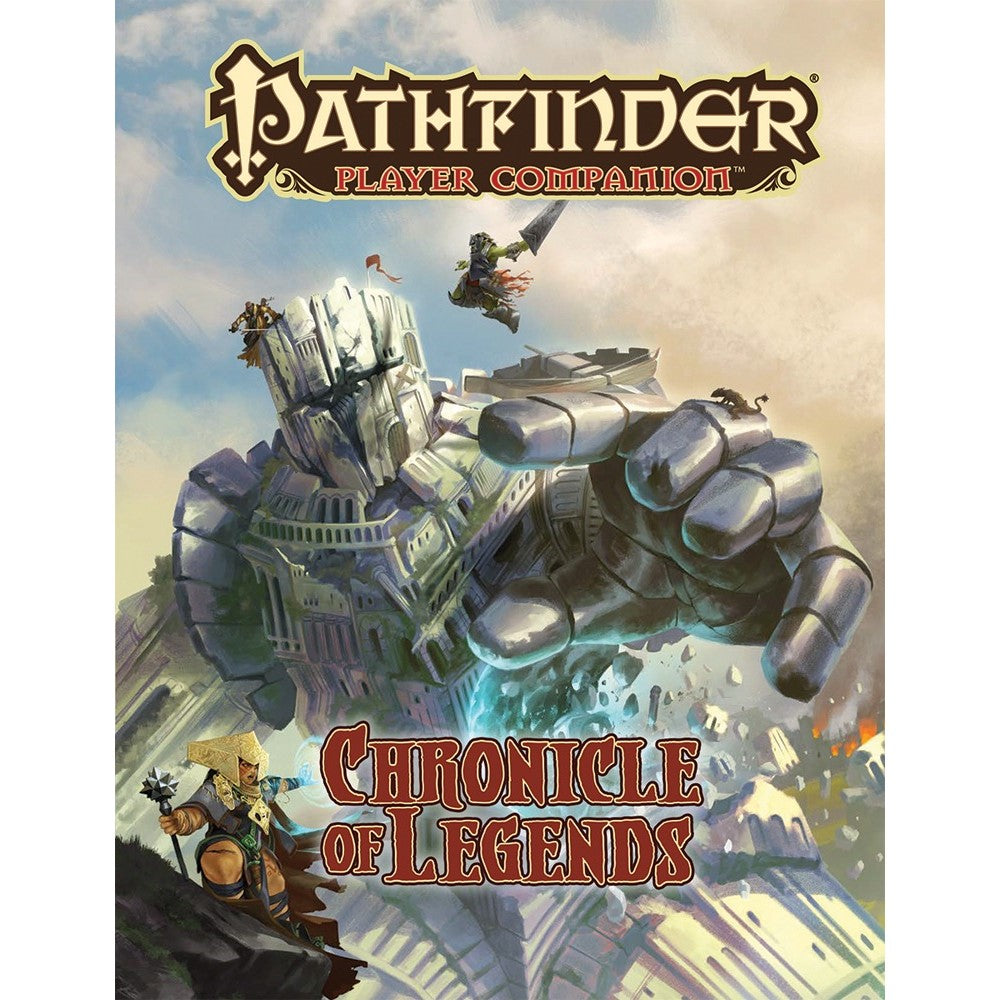 Pathfinder cover: Colossal construct giant (built from ruins) reaches out as heroes battle it; a mage casts a spell