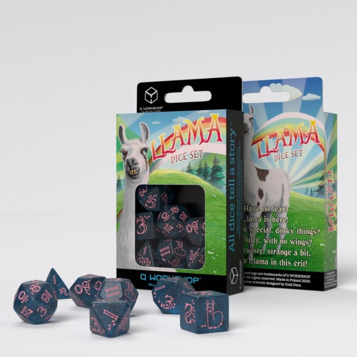 Q Workshop - Llama Glittering Dark Blue and Pink Dice Set - Good Games