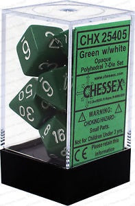Chessex - Opaque Polyhedral 7-Die Set - Green/White (CHX25405) - Good Games