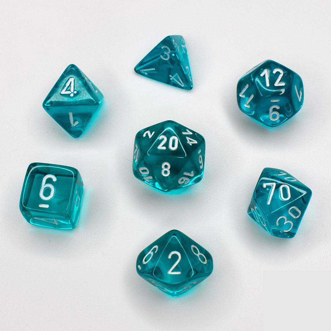 Chessex - Translucent Polyhedral 7-Die Set - Teal/White (CHX23085) - Good Games