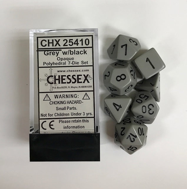 Chessex - Opaque Polyhedral 7-Die Set - Dark Grey/Black (CHX25410) - Good Games