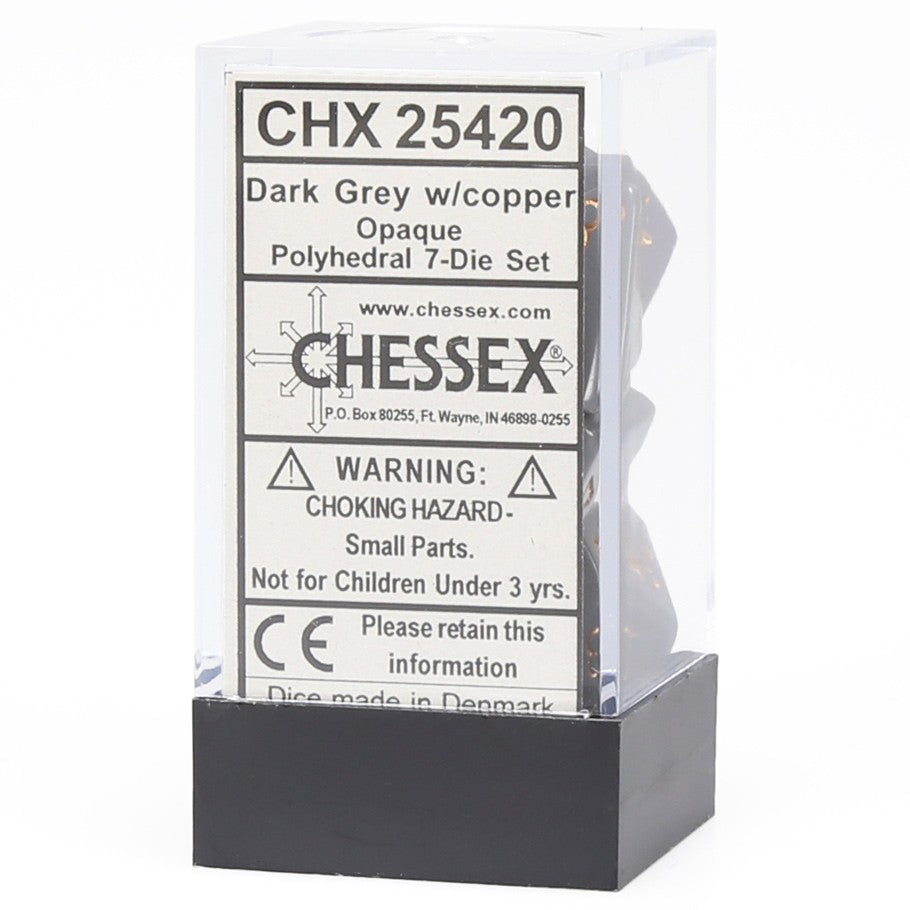 Chessex - Opaque Polyhedral 7-Die Set - Dark Grey/Copper (CHX25420) - Good Games