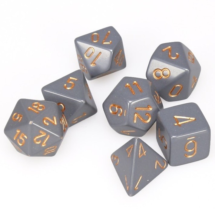 Chessex - Opaque Polyhedral 7-Die Set - Dark Grey/Copper (CHX25420) - Good Games
