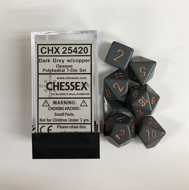 Chessex - Opaque Polyhedral 7-Die Set - Dark Grey/Copper (CHX25420) - Good Games