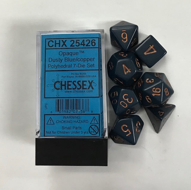 Chessex - Opaque Polyhedral 7-Die Set - Dusty Blue/Copper (CHX25426) - Good Games