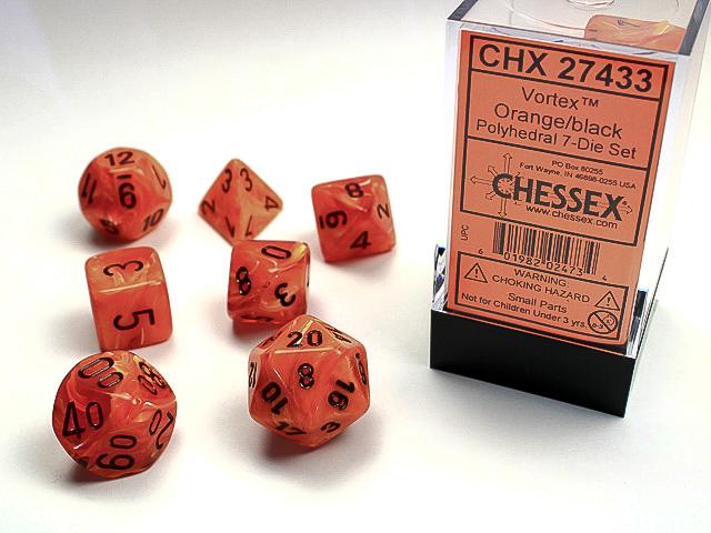 Chessex - Vortex Polyhedral 7-Die Set - Orange/Black (CHX27433) - Good Games