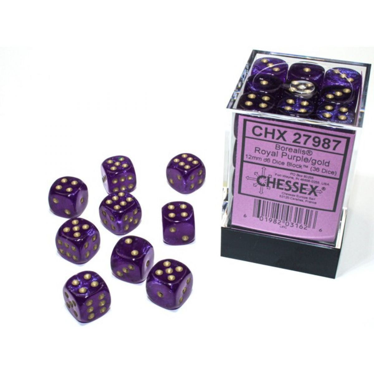 Chessex - Borealis 12mm d6 Royal Purple/gold Luminary Block (36) CHX 27987 - Good Games