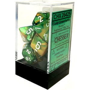Chessex - Gemini Polyhedral 7-Die Set - Gold Green/White (CHX26425) - Good Games
