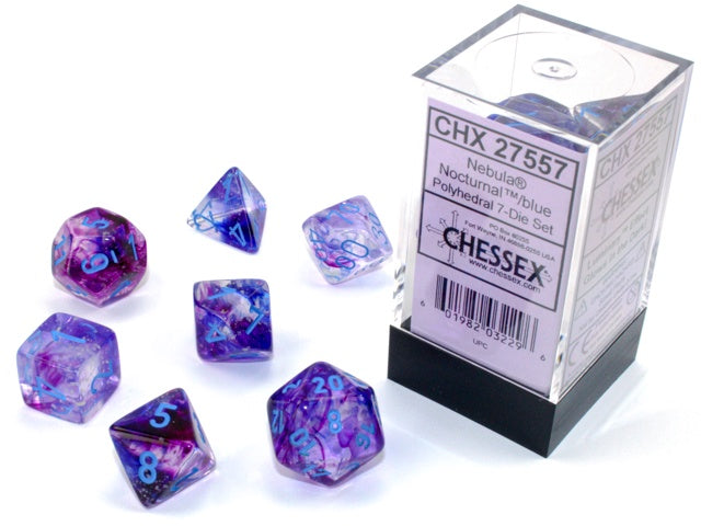 Chessex - Nebula Luminary Polyhedral 7-Die Set - Nocturnal/Blue (CHX27557) - Good Games