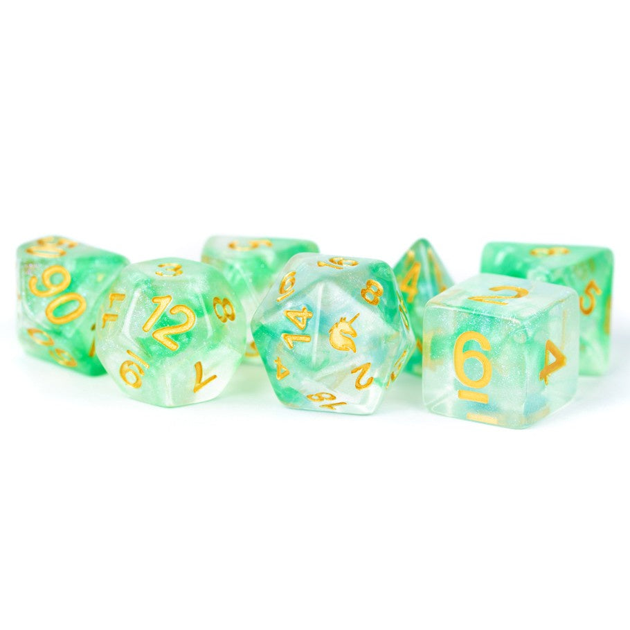 Metallic Dice Games - Unicorn Resin Polyhedral Dice Set - Icy Everglades - Good Games