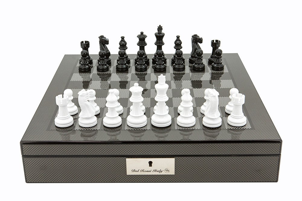 Dal Rossi Set Carbon Fibre 16 With Black/White Pieces Chess Set - Good Games