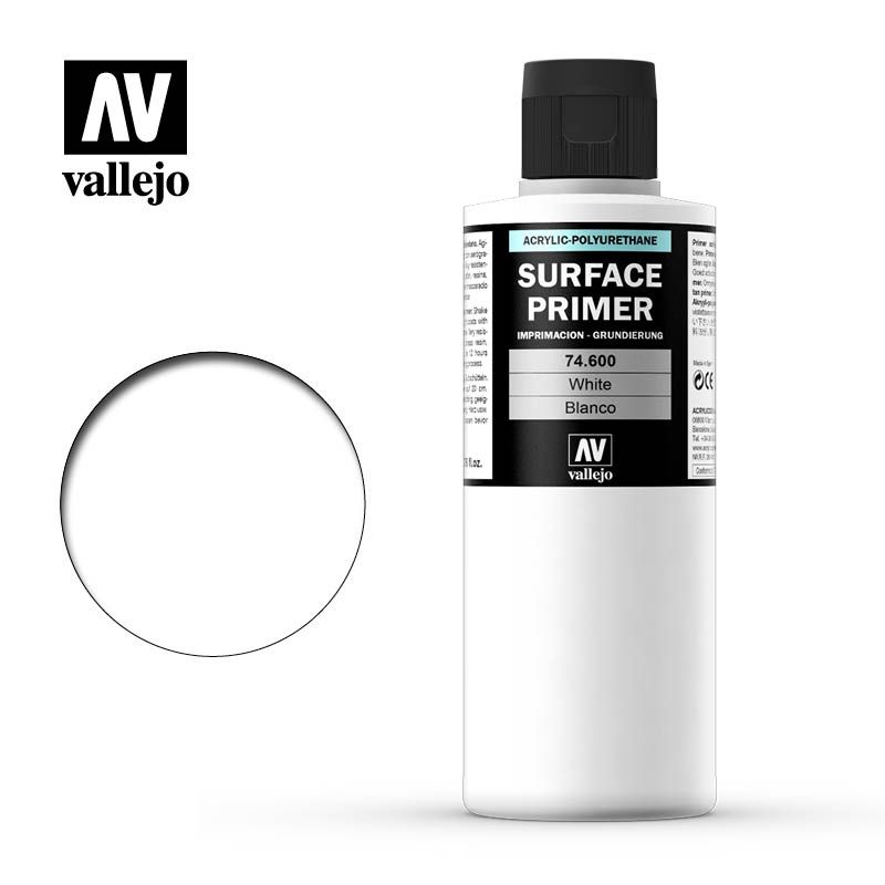 Vallejo Surface Primer Colour 200ml Acrylic Paint - AV74600 White - Good Games
