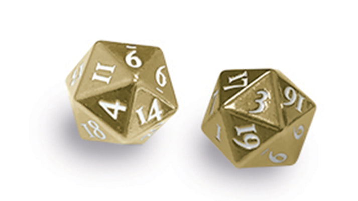 Gaming Accessories Heavy Metal D20 2-Dice Set Gold W/ White Numbers - Good Games