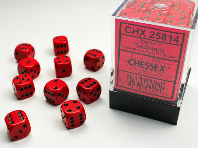 Chessex - Opaque 12mm D6 Set - Red/Black (CHX25814) - Good Games