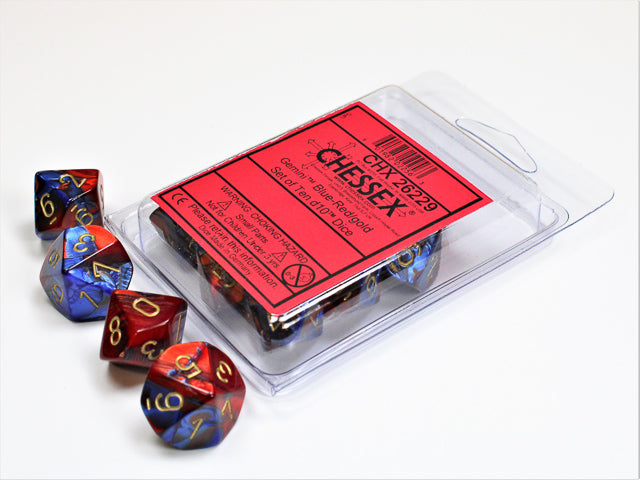 Chessex - Gemini Polyhedral D10 Set - Blue Red/Gold (CHX26229) - Good Games