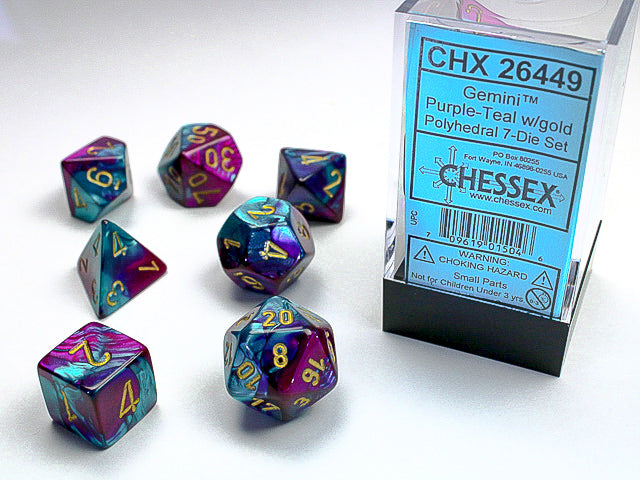 Chessex - Gemini Polyhedral 7-Die Set - Purple-Teal/Gold (CHX26449) - Good Games