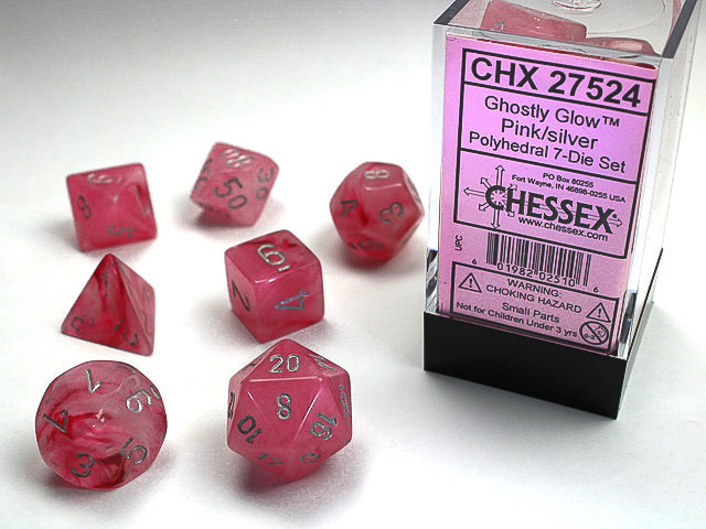 Chessex - Ghostly Polyhedral 7-Die Set - Pink/Silver (CHX27524) - Good Games