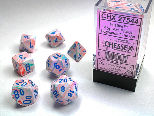 Chessex - Dice Sets: Festive Mini-Polyhedral Pop Art / blue 7-Die set - Good Games
