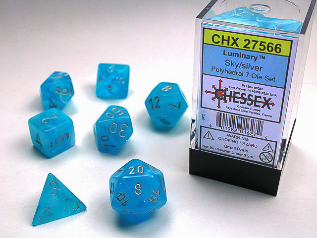 Chessex - Luminary Polyhedral 7-Die Set - Sky/Silver (CHX27566) - Good Games