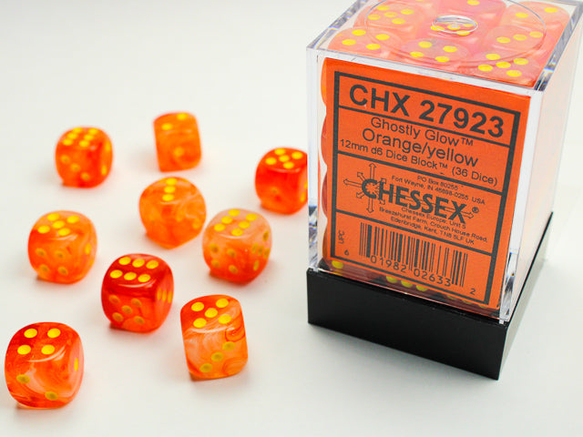 Chessex - Ghostly Glow Polyhedral 7-Die Set - Orange/Yellow (CHX27923) - Good Games